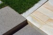 courtyard paving with sandstone plates, porphyry and gray granite curbs