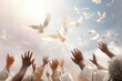 People releasing white doves for peace