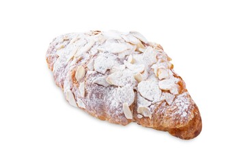 Wall Mural - Almond croissants with sugar sprinkles on a white isolated background