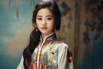 Wall Mural - Portrait of a young asian woman wearing traditional clothes