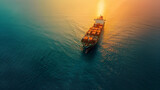 Fototapeta  - Aerial view from drone, Container ship or cargo shipping business logistic import and export, cargo container ship, Container Ship, Container Cargo Ship, ship in open sea, Generative Ai