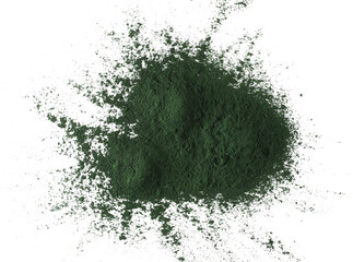 Wall Mural - Organic spirulina powder, raw isolated on white, top view	