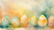abstract watercolor illustration with colourful easter eggs background with copy space