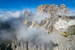 Dolomites, Italy - Panoramic aerial view of the impressive dolomite mountains during summer