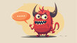 Cartoon little devil with speech bubble flat cartoon