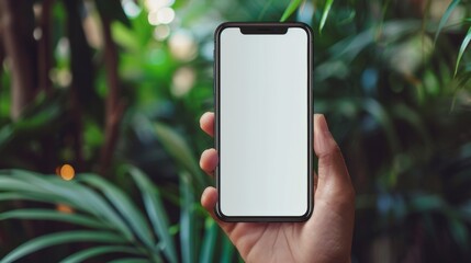 Mobile phone mockup with blank white screen in human hand, 3d render illustration put on a sweater, hold a smartphone Mobile digital device in arm isolated on white.