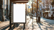 © Jullia - Bus station billboard with blank copy space screen for your advertising text message or promotional content, empty mock up Lightbox for information, stop shelter clear poster in urban city scene