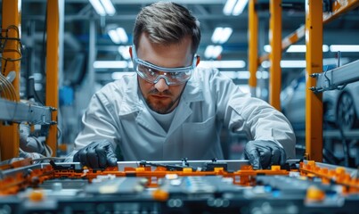 Wall Mural - An engineer is working with EV car battery cells module in laboratory