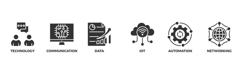 Digital transformation banner web icon vector illustration concept with icon of technology, communication, data, iot, ict, automation, internet, and networking