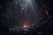 Dark cave with glowing crystals