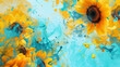 An abstract fluid ink background with sunflower yellow and sky blue splashes, embodying the cheerfulness and brightness of a sunny day. The lively colors create a positive and uplifting environment.