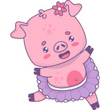 Fototapeta Dinusie - Cute pig girl ballerina