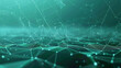 A sprawling digital canvas where teal dots and triangles are interconnected by sleek, silver lines.  depths of an ocean, with the connections resembling underwater routes.