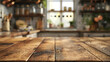 A meticulously designed photo setup with a wooden tabletop and blurred kitchen background, perfect for showcasing products