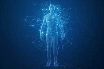 abstract digital human body polygonal wireframe silhouette, human body polygonal silhouette, human b
