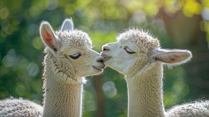 Poster - Two alpacas kiss in spring
