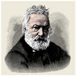 vector colored old engraving of famous French writer and politician Victor Hugo, engraving is from Meyers Lexicon published 1914 - Leipzig, Deutschland