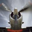 small aircraft front on close up of the propellor to illistrate the vortex effect due to moving airplane propeller