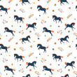 Horses frolic in the meadow, seamless vector pattern