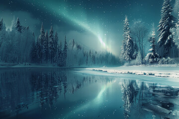 Wall Mural - A serene and peaceful scene of a frozen lake with trees in the background