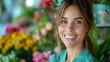 © mars58 - Small business entrepreneur owner Young Female standing with flowers at florist shop. Florist Smiling Amidst Colorful Bouquets