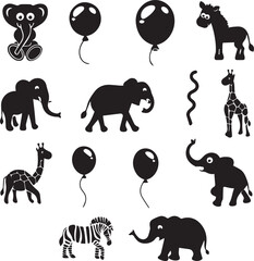 Wall Mural - Balloon Animals silhouettes bubble 