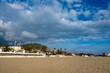 View on sandy beach of Terracina, Tyrrhenian Sea bay, ancient Italian city in province Latina, Italy