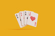 Set of Four Aces Playing Cards on Orange