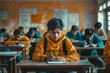 Realistic Snapshot: Indian Students Engaged in an Exam in a Classroom generative ai