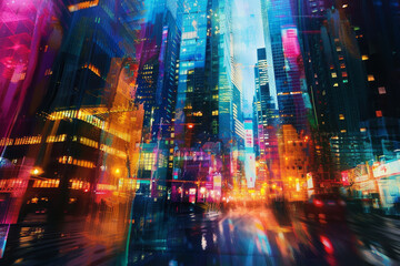 Wall Mural - A cityscape with a lot of buildings and lights