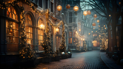 Wall Mural - a street with christmas decorations on it