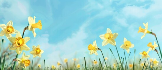 Sticker - Daffodils set against a blue sky create a spring flower backdrop with room for adding text.