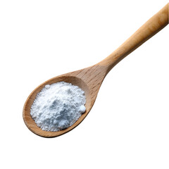 Wooden spoon on baking powder, isolated on transparent background.