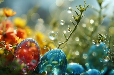 Wall Mural - a background with colored easter eggs
