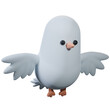 Cartoon dove symbol of peace isolated on white background. Cute illustration. 3d rendering      