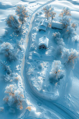 Wall Mural - Icy Rural Road Landscape View., road adventure, path to discovery, holliday trip, Aerial view