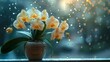 An orchid blooming on a window sill in winter. Use of artificial lighting in caring for houseplants