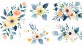 Watercolor bouquet of flowers collection. Gentle roses, peonies, anemone flowers, isolated. ,Generative ai, 