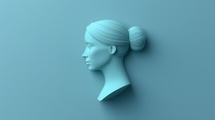 Wall Mural -   A woman's head with a ponytail, on a blue background