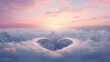 A Valentine's Day escapade to the mountains, with clouds forming a heart-shaped halo over the peaks at dusk