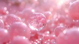 Fototapeta  -   A group of bubbles floating atop one another in a pink-filled air space containing both pink and white bubbles