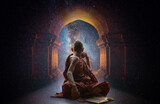 Fototapeta Krajobraz - Buddhist monk in the cosmos