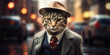 Mysterious Whiskered Gentleman: Detective Feline on Rainy City Streets Banner