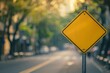 A yellow blank road sign on blurred background, closeup shot with copy space concept Generative AI