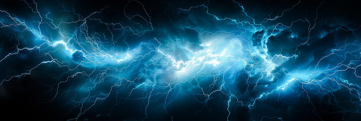 lightning strike on black banner background. electric flash light effect. vector illustration of thu