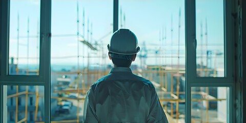 Wall Mural - Construction Foreman in Safety Gear Supervising Work at a Construction Site. Concept Construction Site, Foreman Supervisor, Safety Gear, Work Supervision, Construction Industry