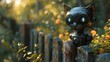 An ultra-HD capture of a robotic cat companion perched atop a wooden fence,