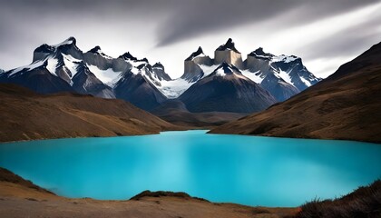 Wall Mural - a blue water pool is surrounded by mountains