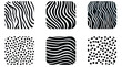 抽象的な黒と白の線は落書きのシームレスなパターン セットです。ビンテージのオーガニックスタイルの描画背景コレクション、基本的な形状のトレンディなデザイン。シンプルな手描きの壁紙プリントテクスチャー。