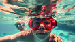 © ADDICTIVE STOCK - Underwater view of child swimming with goggles. Generative AI image